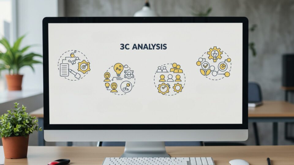 3C分析のイラストが表示されているモニターの画像