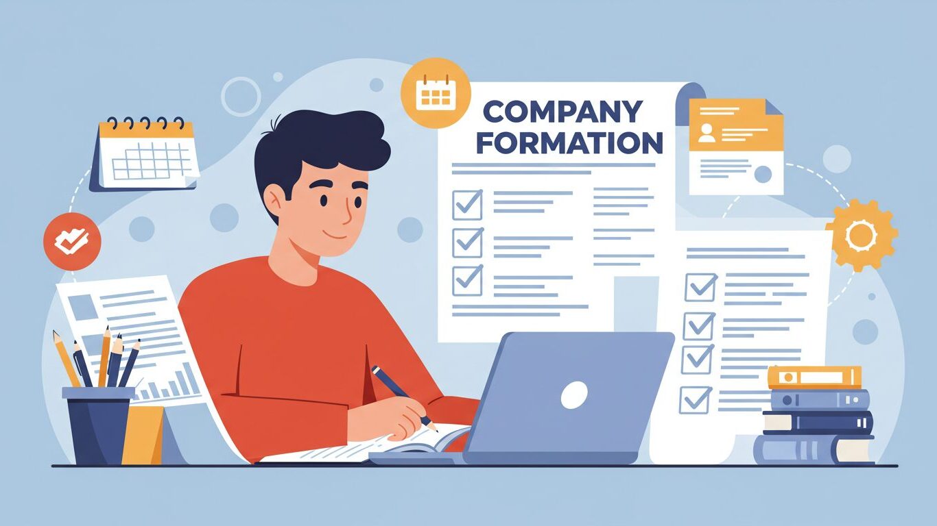 男性が会社設立に向けて計画しているイラスト