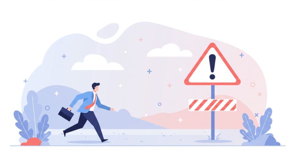 リスクや課題を示す警告サインのイラスト