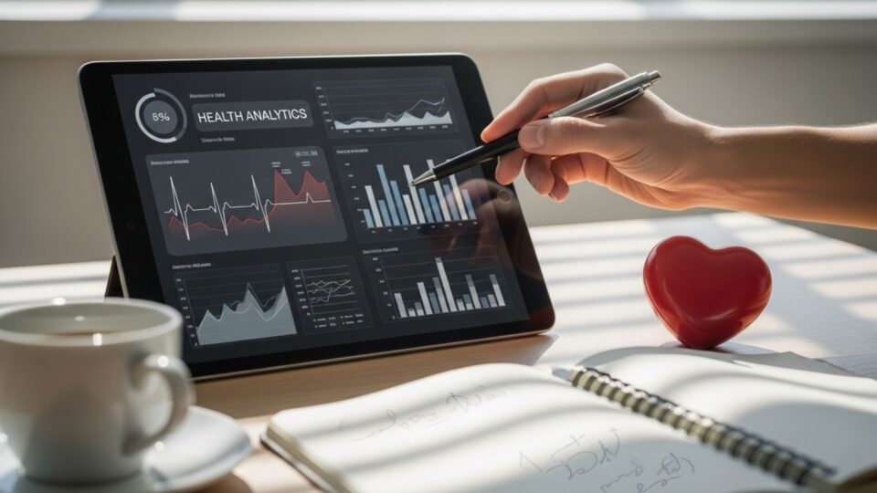 タブレットで健康データを分析する手元