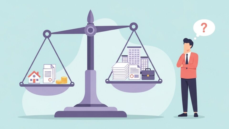 個人事業主と法人を天秤で比較して悩む人のイラスト