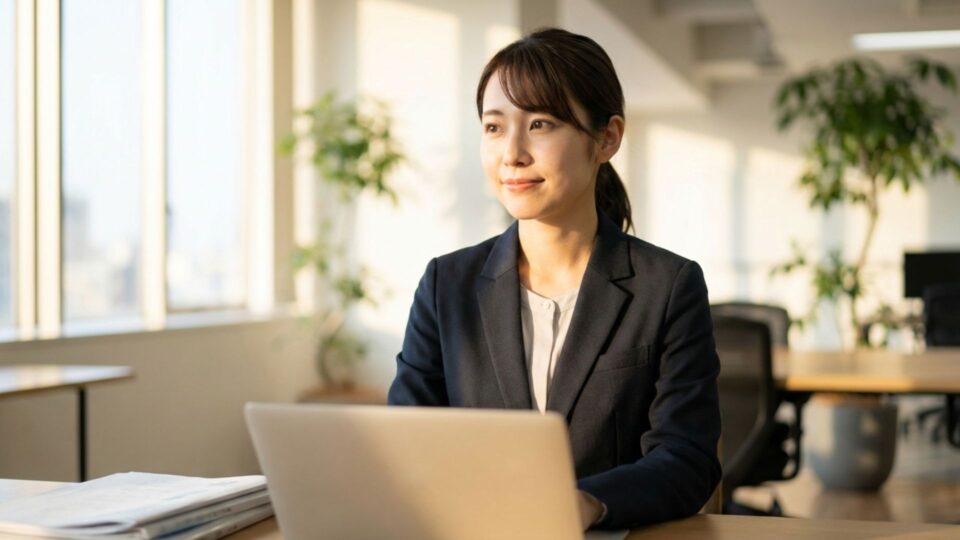 ノートPCを操作しながら仕事をするビジネスパーソン
