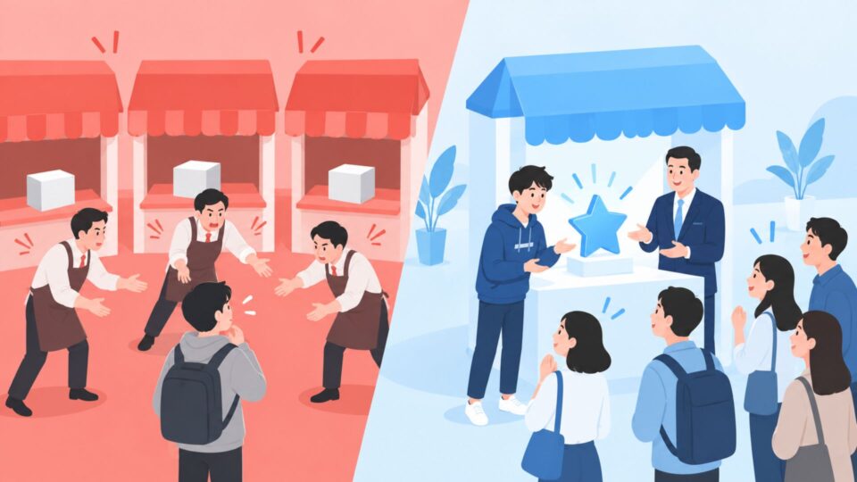 競争の激しい市場と新しい価値を生み出す市場の比較