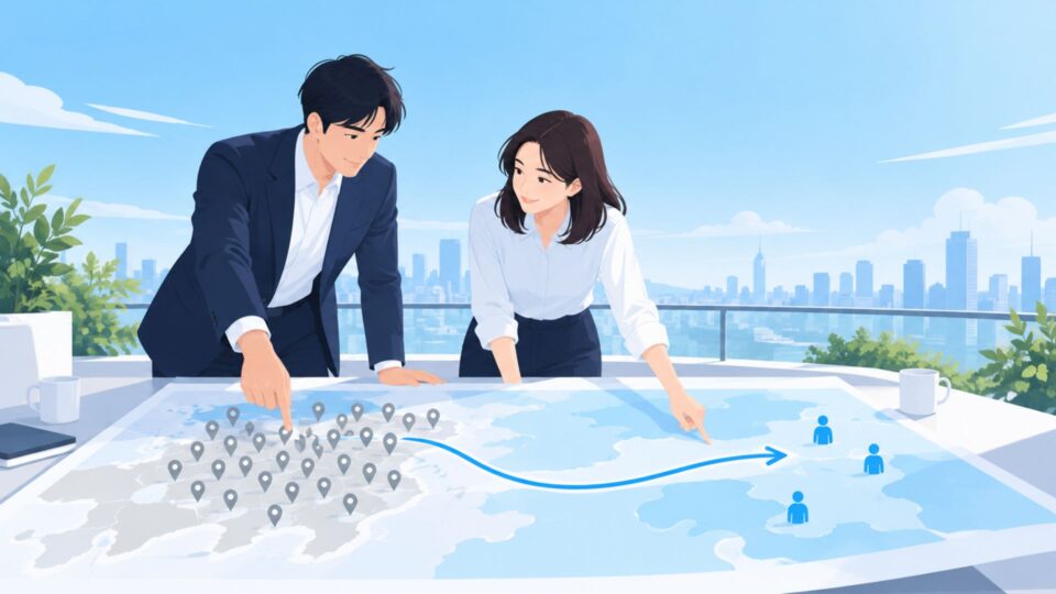 新しい顧客層への市場拡大を考える男女のイラスト